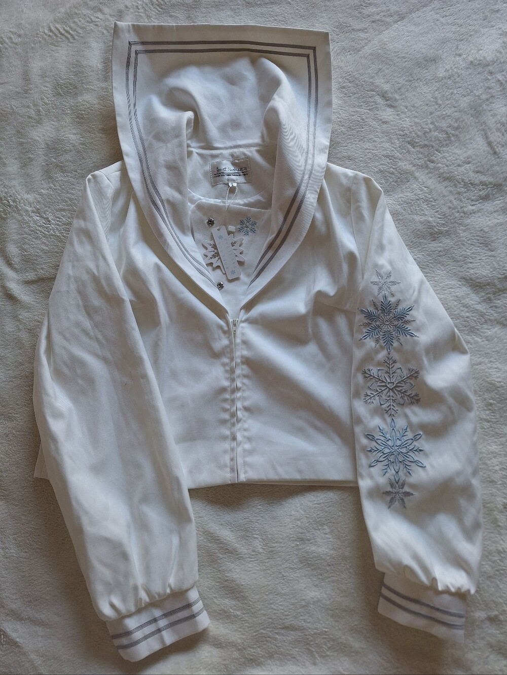 NWT Wind Sakura Sailor Lolita Snowflake Embroidered Cropped Jacket White XS